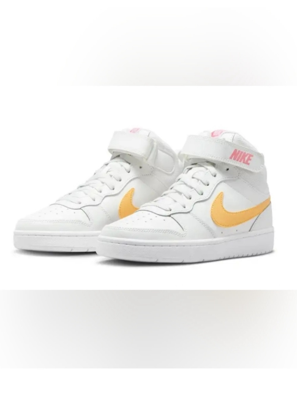 Nike Court Borough Kids Mid-Top Sneakers in White Yellow Pink 7Y Women’s 8.5